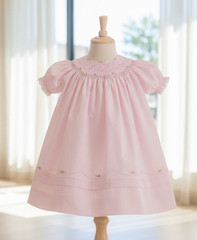 NWT Feltman Brothers 9M Pink Rose Smocked Bishop Dress Baby Girls 9 Months