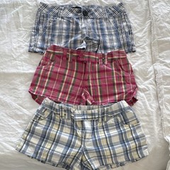 Set of 3 Woman Plaid Golf Shorts Size S Cotton Button Pockets Multicolor