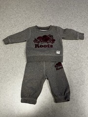 Roots Baby 2-Piece Gray Bear Logo Sweatsuit Set—3/6. Months