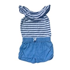 OshKosh B’gosh Romper Toddler 2T Blue White Excellent Striped Ruffle Chambray