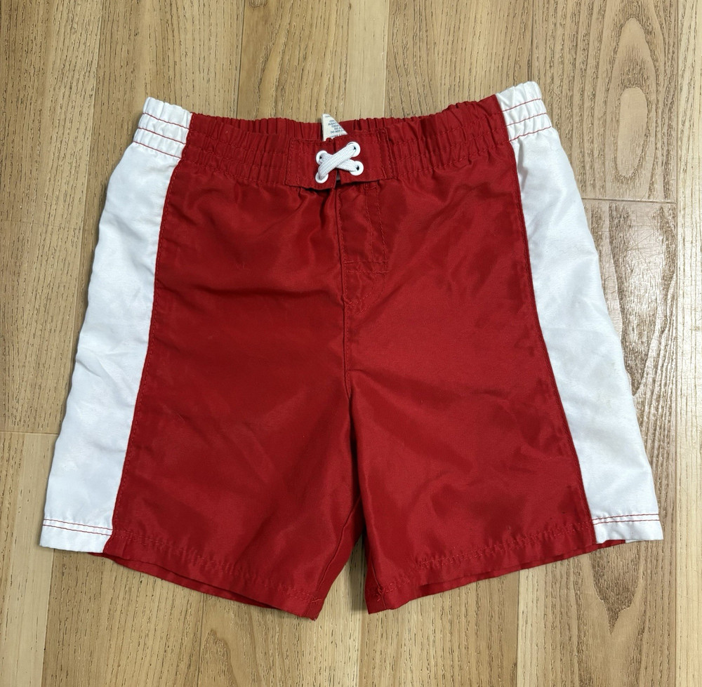Baby/Toddler 24M OP Swim Trunks Bottom Drawstring Elastic Waist Lined Red/White