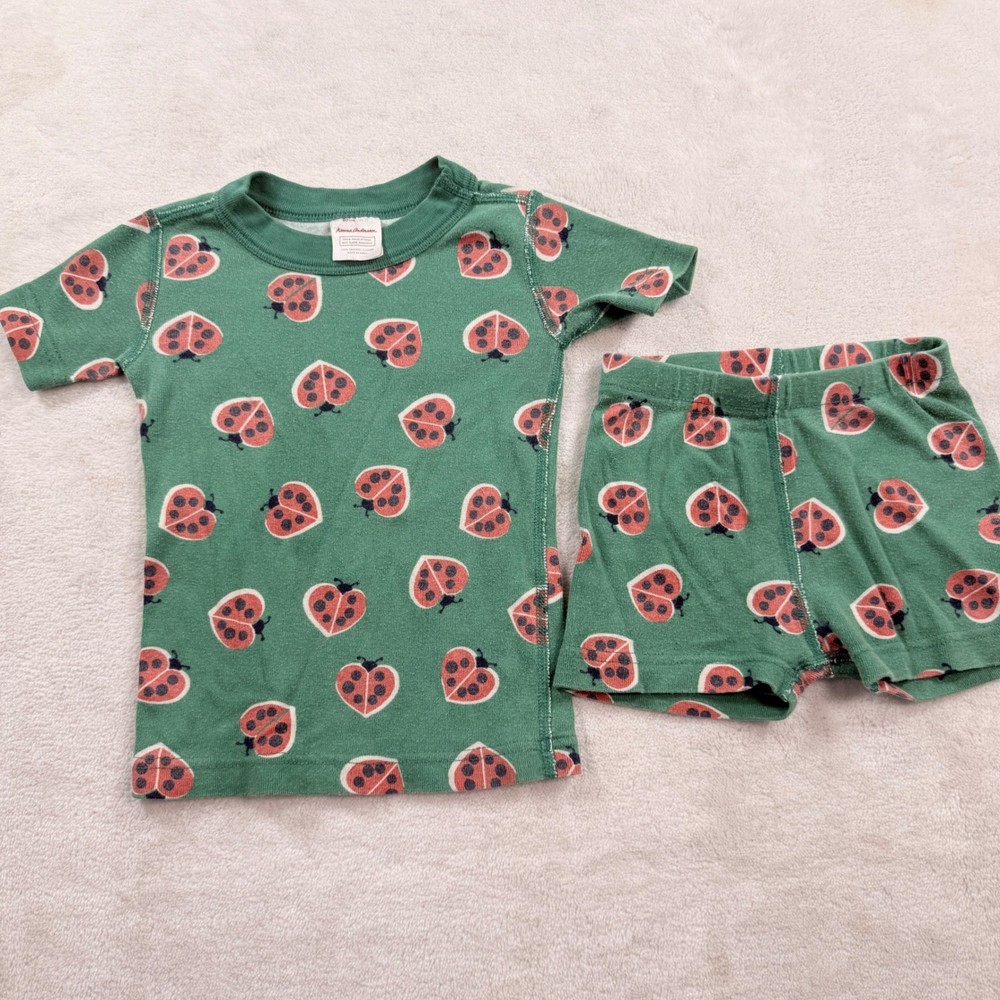 Hanna Andersson Kids 3T Ladybug Organic Cotton Short Pajama Set Green 90cm