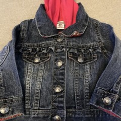 Arizona Jeans Denim Jacket Hooded Baby Girls 6M Blue With Hot Pink Floral Spring