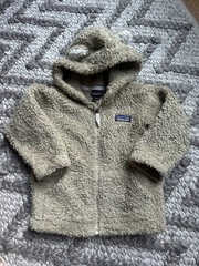 Patagonia Jacket Baby 12-18M White Furry Friends Fleece Hoody Bear Ears Full Zip