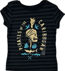 Disney Store Toddler Black Cotton Stripe Pirates of the Caribbean T Shirt Sz XXS