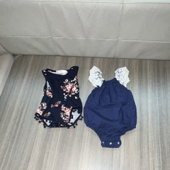 Bailey’s Blossoms & Toot Threads 0-6M Girls 2pc Navy Floral Lace Romper Set
