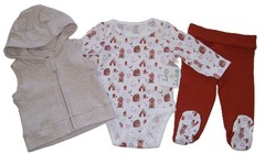 Leo & Luna 3 Pc Hooded Vest Gingerbread Bodysuit Footed Pants XMAS 0-3M, 3-6M