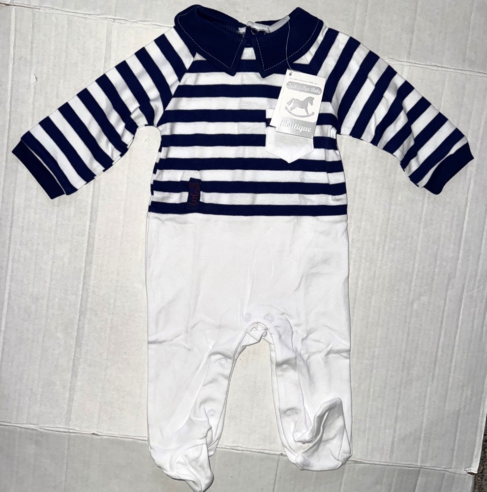 ROCK A BYE BABY sleeper white/navy STRIPED motif size 3-6 months