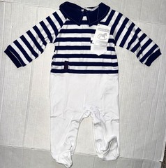 ROCK A BYE BABY sleeper white/navy STRIPED motif size 3-6 months