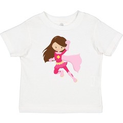 Inktastic Superhero Girl, Cute Girl, Brown Hair, Pink Cape Baby T-Shirt Little