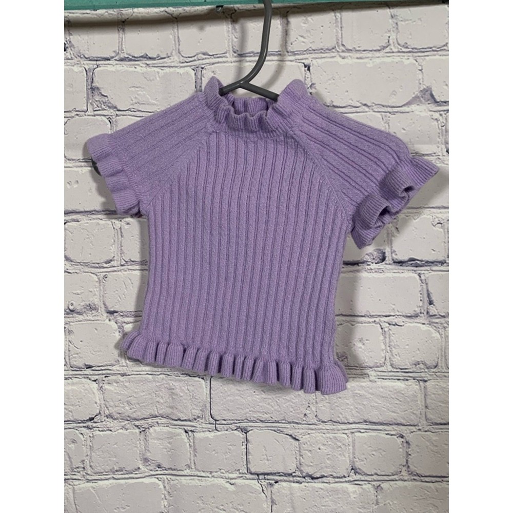 Janie & Jack Baby Short Sleeve Sweater Top Ribbed Ruffle Edging Purple 6-12M