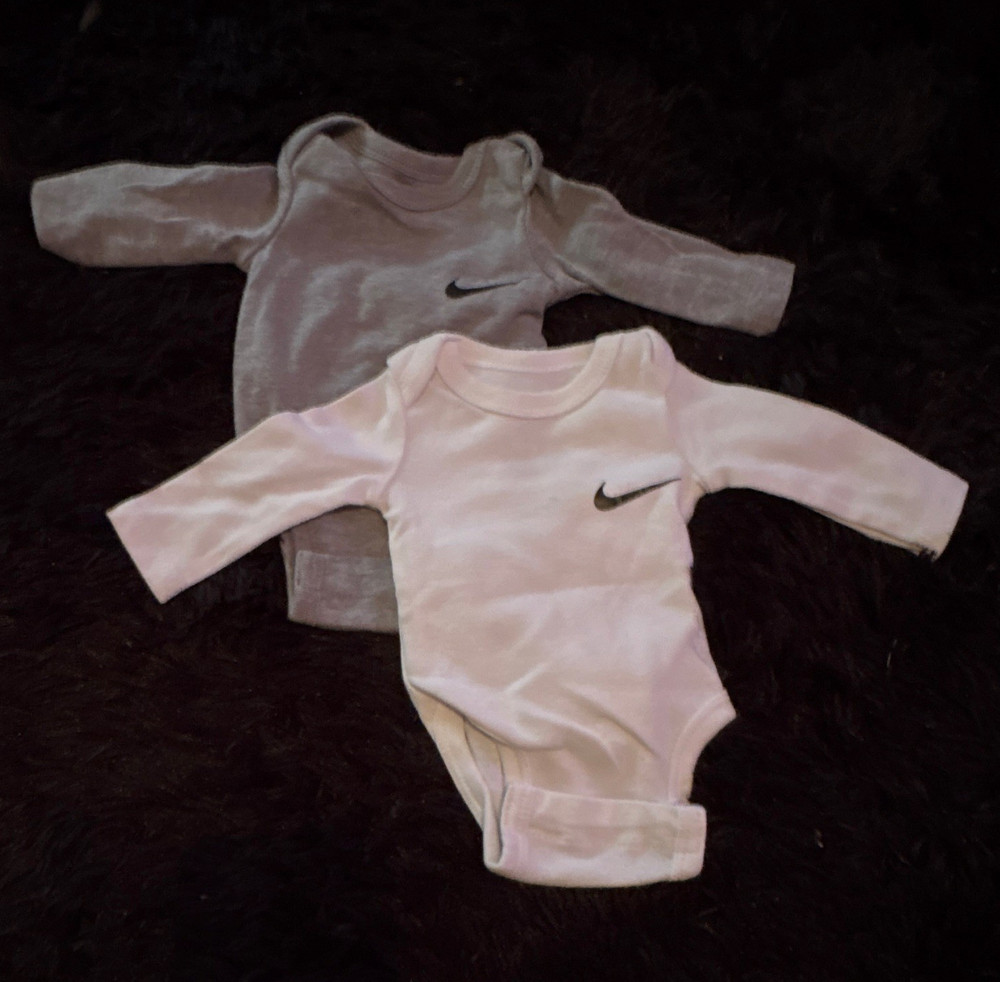 Nike Newborn 2-Pack Long Sleeve Cotton Jersey Logo White/Gray