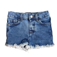Cat & Jack Lace Hem Stretch Medium Wash Blue Denim Jean Shorts Girls Size 3T