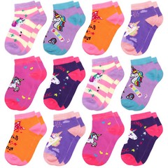 Falari 12 Pair Assorted Unicorn Toddler Kids Girl Ankle Socks 2-4, 4-6, 6-8 year