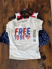 Carter’s Girls 24M White Red Blue Patriotic “Free To Be” Cotton Tee Shirt