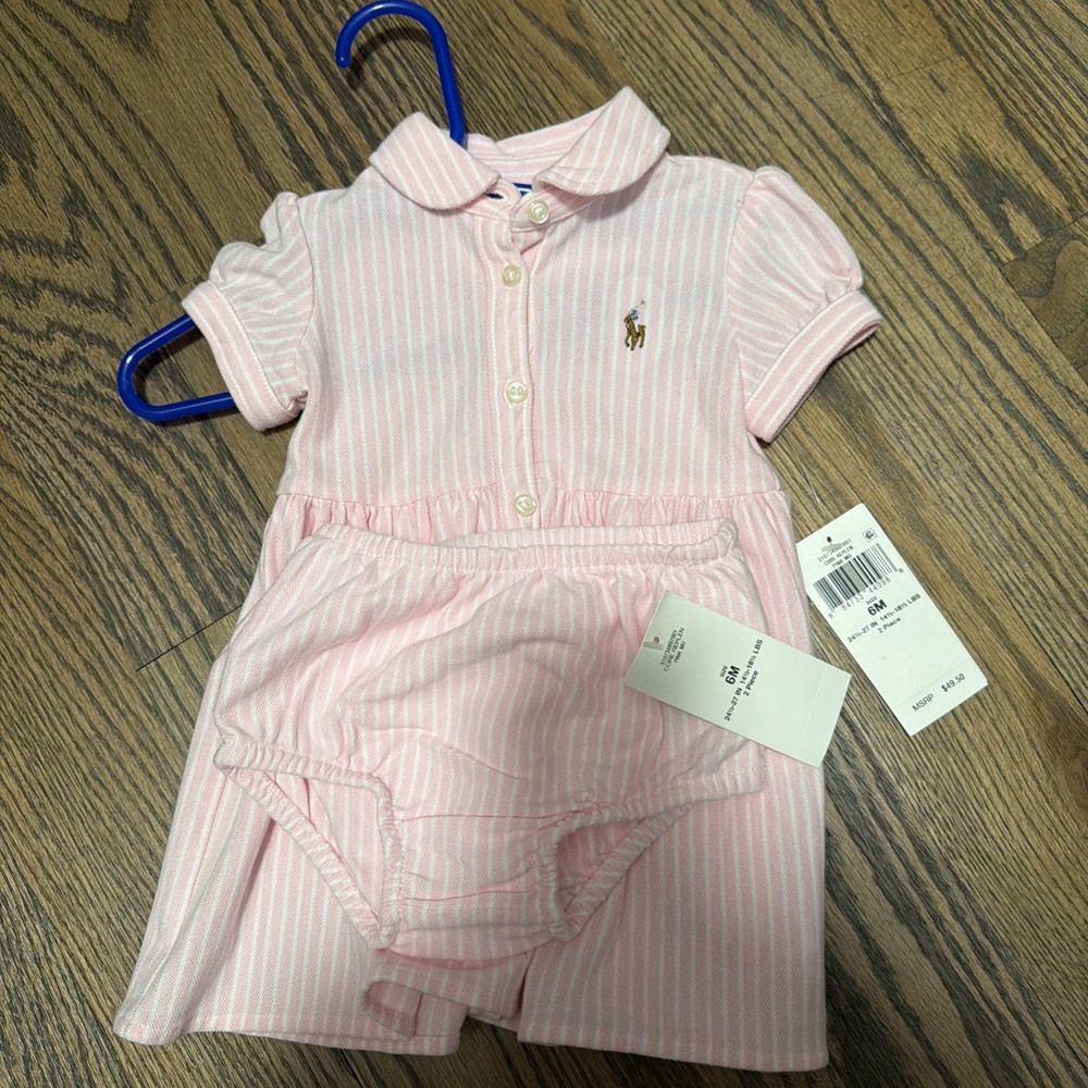 Ralph Lauren Polo Knit Mesh Oxford Dress Shirtdress & Bloomer Baby Size 6 mo