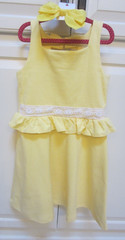 NWT JANIE AND JACK Lemon Yellow Ponte Lace Ruffle Waist Bow Back Dress 7 EASTER