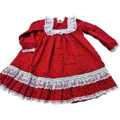 Vintage Girls Red Floral Dress Lace Prairiecore Cottagecore Party Dress Size 4