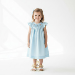 NWT Pretty Girls Embroidered Smocked Bishop Dress Spring & Summer Sky Blue 3T