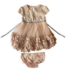 Little Lass Girls Dress 24M Blush Pink Floral Fit & Flare Party Lace Ruffle Bow
