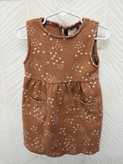 Zara Baby Girl Tan Fleece Polka Dot Pinafore Dress, Size 3-4 Years