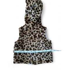 Y2k Millennial Diva Mini Leopard Faux Fur Bear Ears Hooded Baby Vest Brown Cozy
