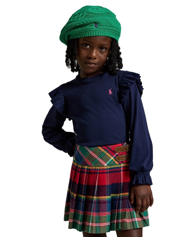 Polo Ralph Lauren Little Girls Ruffled Cotton-Modal Long-Sleeve Top Navy Size 3