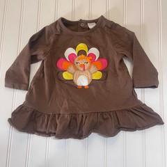 Starting Out Brown Turkey Applique Thanksgiving Ruffle Tunic Top 12M