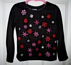 girls winter holiday top size 4T black with red pink silver snowflakes sparkle