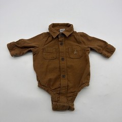 Baby Gap One Piece Button Up Shirt Boys Size 0-3M Brown Pocket.#43888