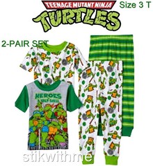 Teenage Mutant Ninja Turtles 4 PIECE SET Short Sleeves Long Pants PAJAMAS [3 T]