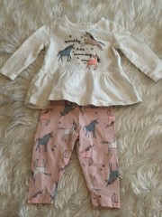 Carters Baby Girl Size 6 Months Unicorns Pink White set Pants Shirt
