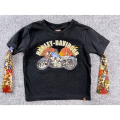Harley Davidson Toddler 2T Black Tattoo Mesh Sleeve Graphic T Shirt