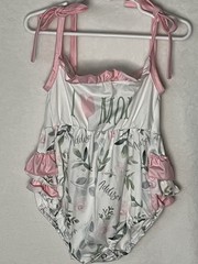 Floral Ruffle Strap Romper Girl’s 2T Bubble White Pink Green