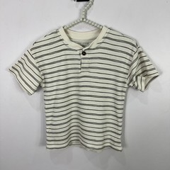 Easy Peasy Kids Henley Top 5T Cream Gray Stripe Organic Cotton Short Sleeve