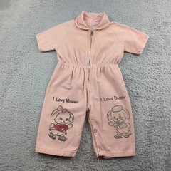 True Vintage Baby Girl One Piece Zip Front Corduroy Ruffle Bubble Jumpsuit Snaps