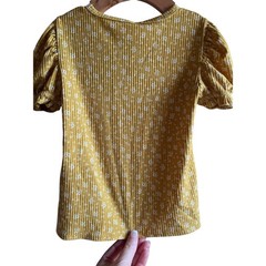 HEART + ARROW Mustard Girl’s Size 4 Floral Tie-Front Button Top
