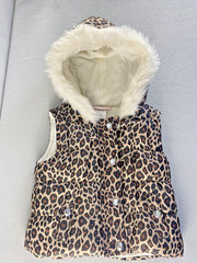 Little Lass Hooded Puffer Vest Cheetah Print Baby Girl Size 24 Months Snap Front