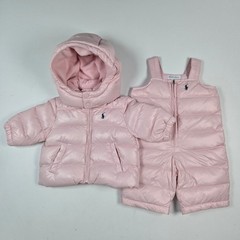 Ralph Lauren Snowsuit Set Girl NB Pink Puffer Jacket Bib Overalls Winter Bunting
