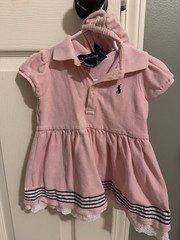 Ralph Lauren Pink Collared Hooded Shirt Dress 12M Short Puff Sleeve w/ bloomers