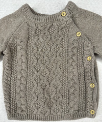 H&M Baby Cable Knit Sweater NB 100% Organic Cotton Beige Side Button up Pullover