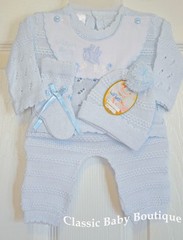 NWT Will’beth Blue Knit Welcome 4pc Set Preemie Baby Boys Pom Hat Booties 00