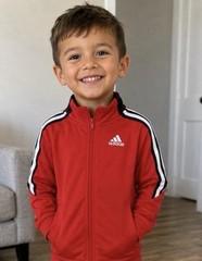 adidas Boys Red Track Jacket Full Zip Pockets Logo 4T 100% Polyester