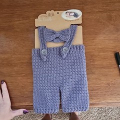 So Dorable 0-6M 2pc Crochet Acrylic Gray Overalls & Headband Photo Op Set