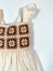 HAUTE HIPPIE Girls Boho Crochet Dress Cream 12M Cottagecore Granny Squares Retro