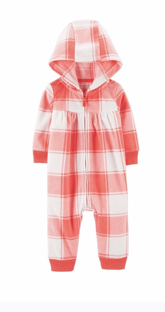 Carter’s Baby 12M Plaid Hooded Zip-Up Fleece Footless Warm Heart on Bum Cute!