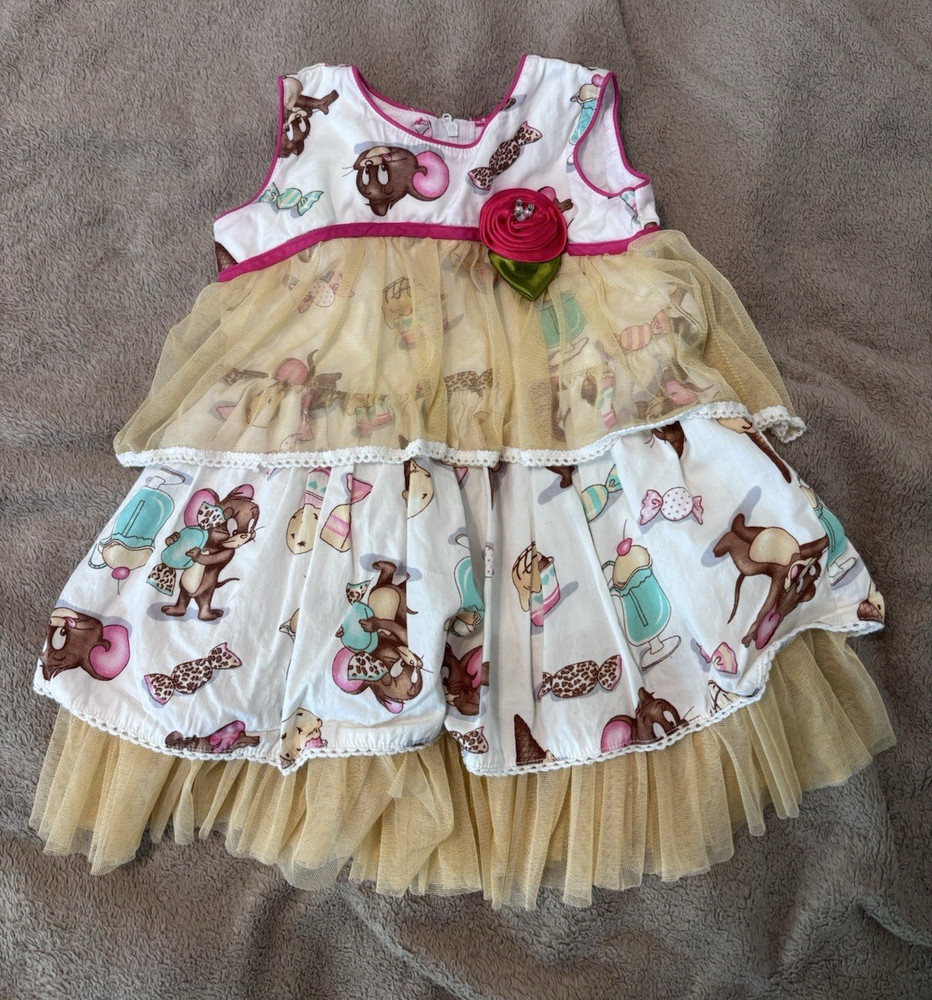 OshKosh Girls 18M Fit & Flare Sleeveless Layered Tulle Teddy Bear Dress