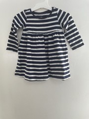 Old Navy Baby Girls Striped 100% Cotton Fit & Flare Long Sleeve Dress Navy 6-12M