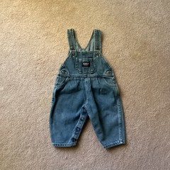 OSHKOSH 12 MONTH GIRLS DENIM OVERALLS, VESTBAK, 5 POCKETS, ADJUSTABLE STRAPS