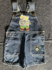 Vintage 90s Piccolo Kids Denim Overalls 2T Elephant Soccer Embroidered Shortalls